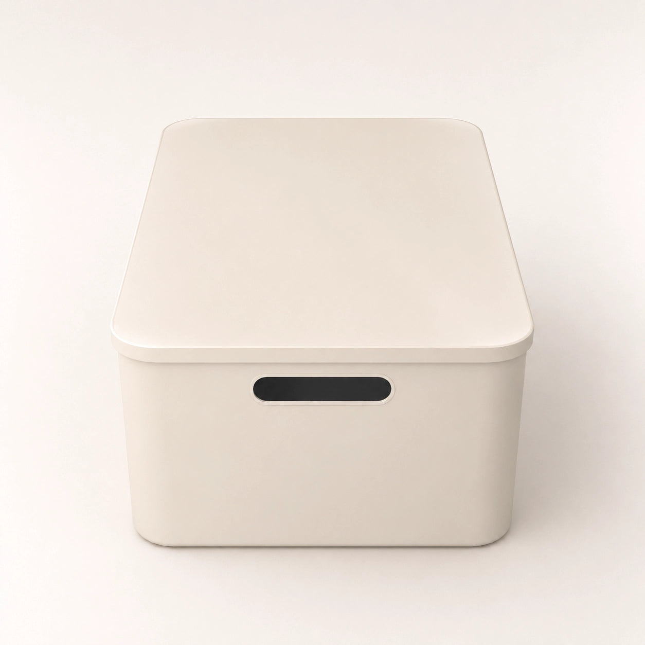 ClipBox, Seitenansicht rechts, weißer Kunststoff, geschlossene Aufbewahrungsbox mit Grifföffnung