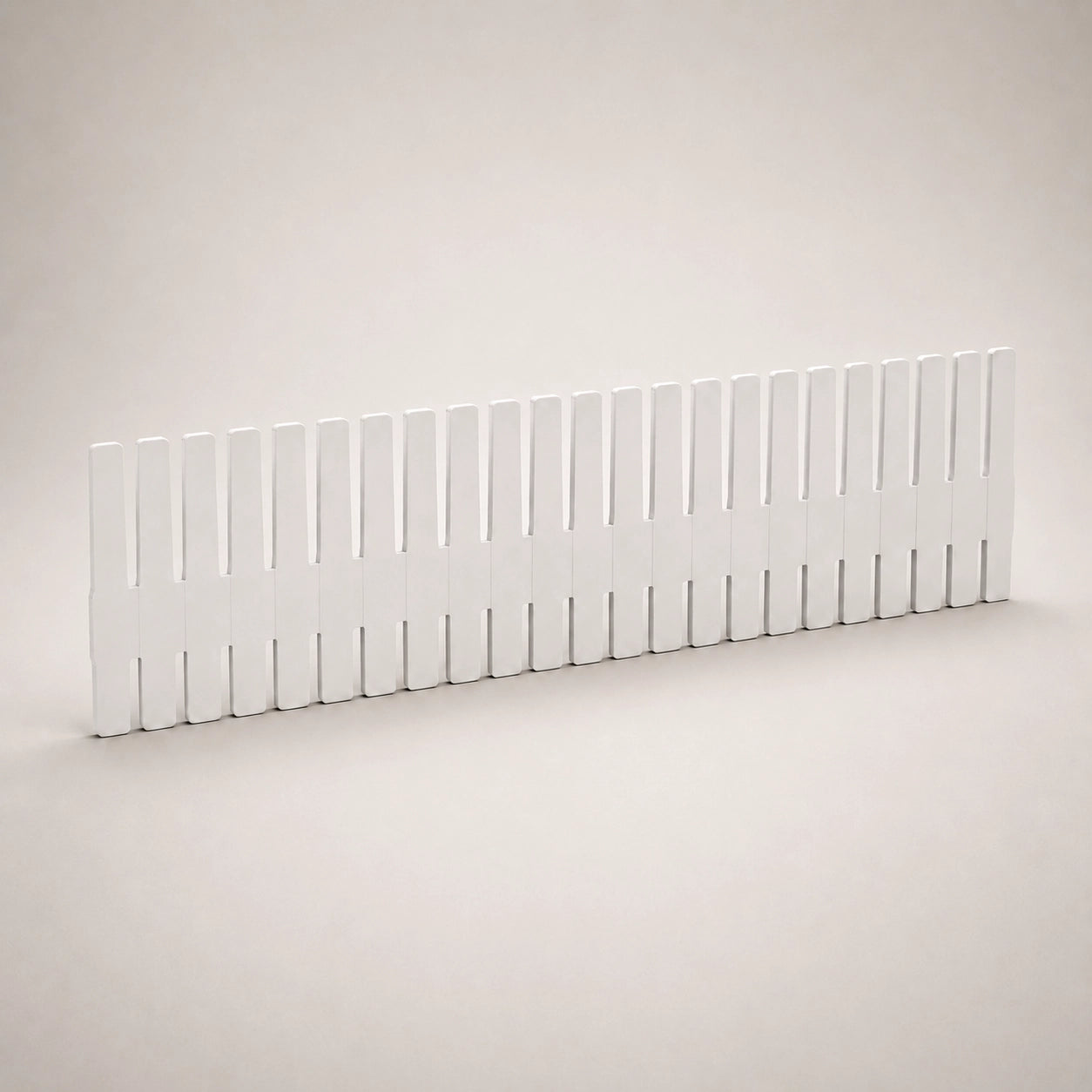DrawerGrid Schubladenteiler, 3/4-Ansicht von vorne, weißer Kunststoff