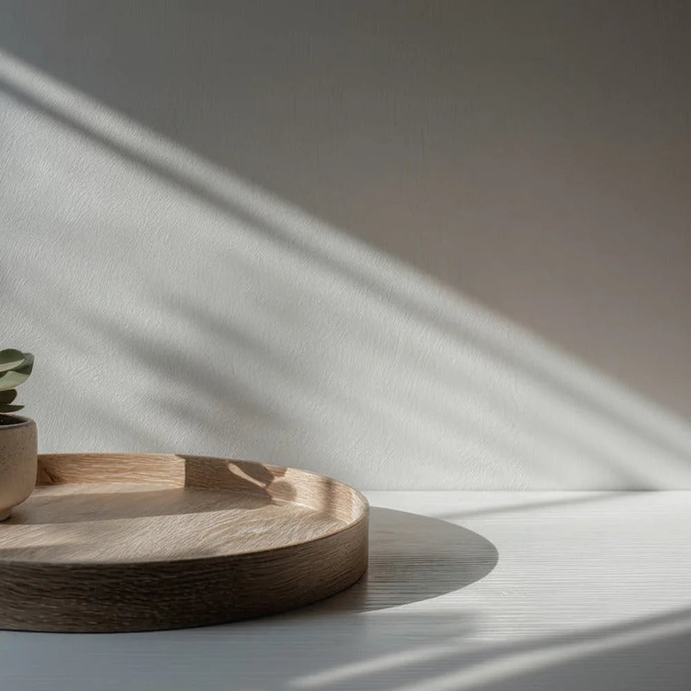 holztablett, detailansicht, eiche, weiches tageslicht
