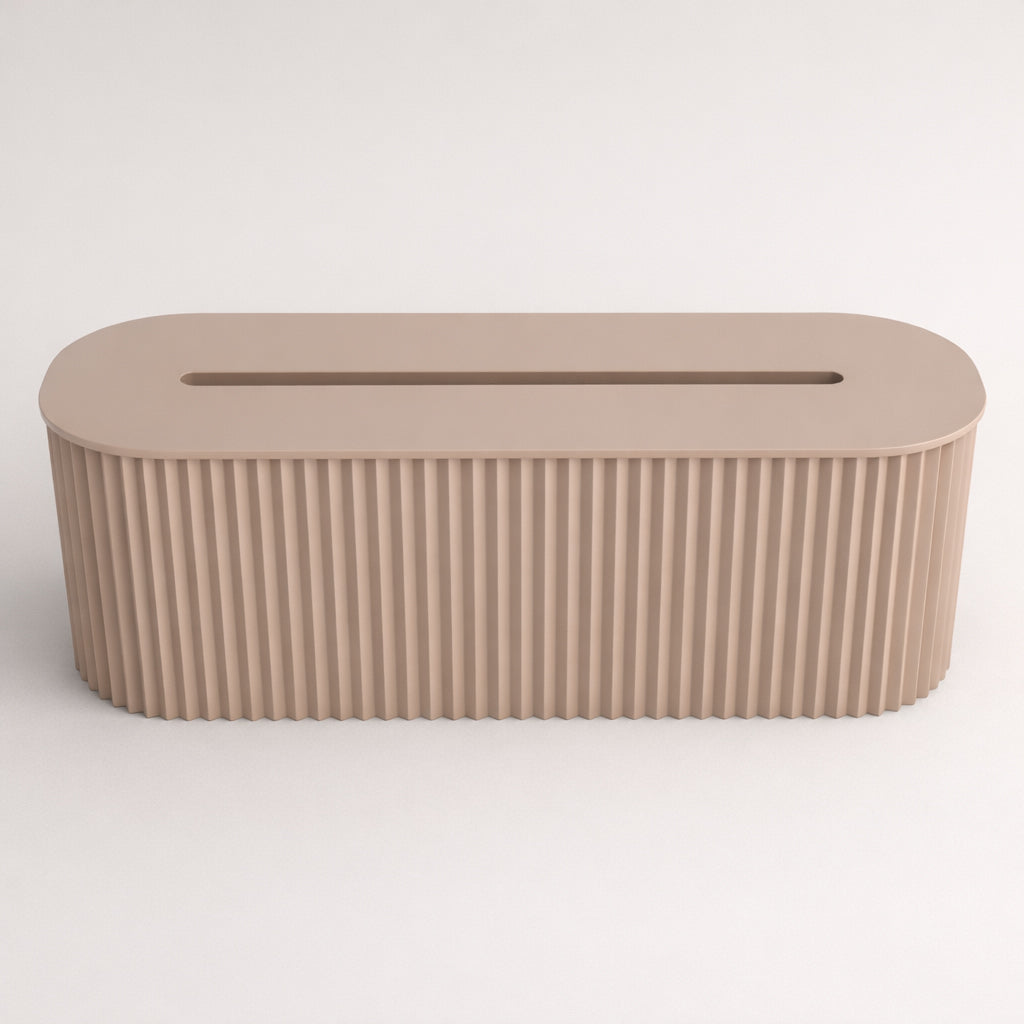 PowerVault Kabelbox mit Deckel, Frontansicht, Beige-Grau