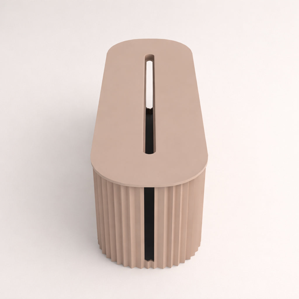 PowerVault Kabelbox mit Deckel, Seitenansicht rechts, Beige-Grau